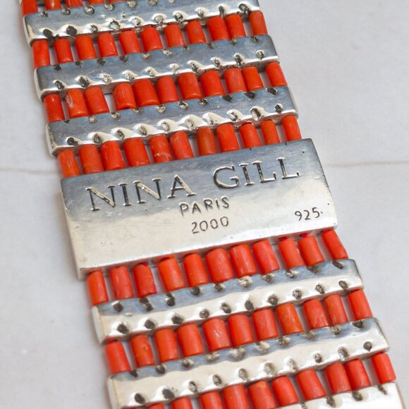 Nina Gill Paris Coral & Sterling Wide Bracelet (83.7g) - Picture 1 of 10
